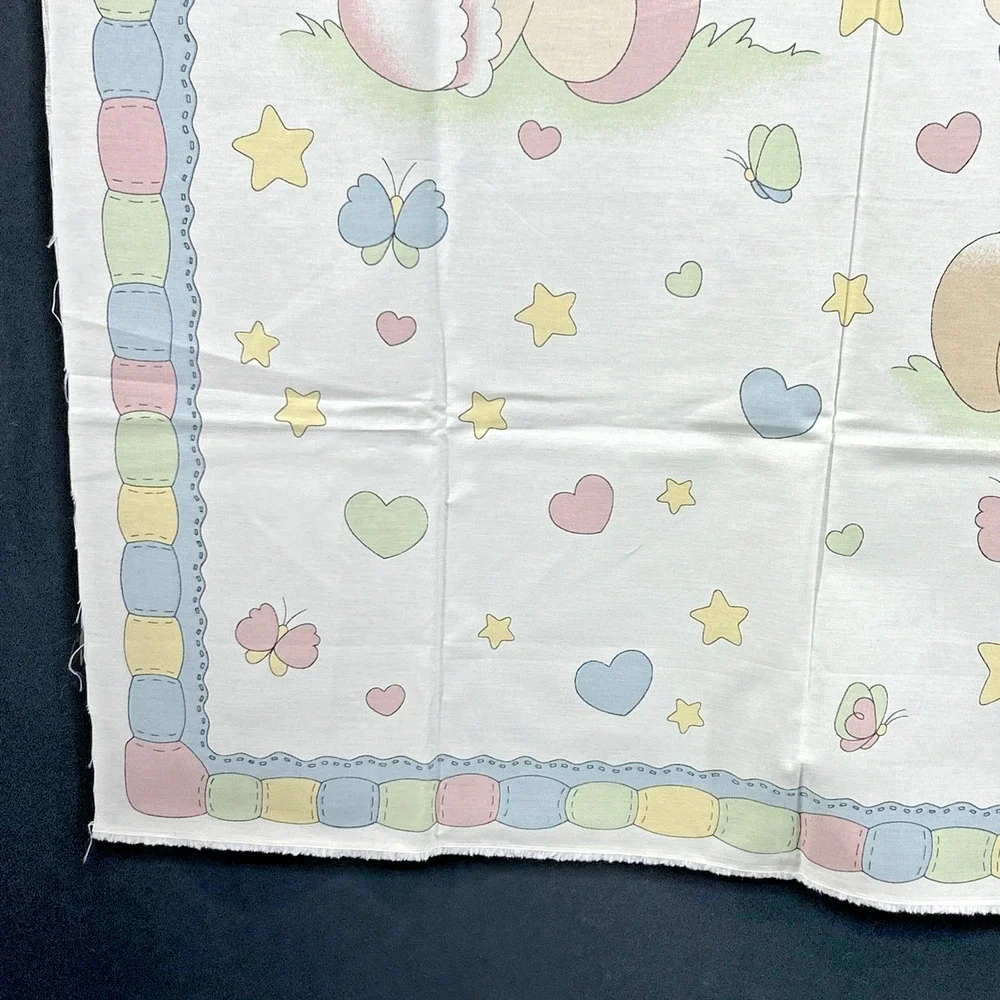 Vtg 1998 Precious Moments Boy Girl Crib Blanket/Sheet Fabric Panel Hearts Stars
